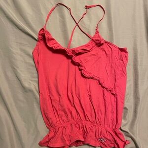 Vintage strappy Hollister tank top faux wrap with ruffle, x-back straps